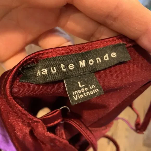 Haute Monde Structured Bodysuit Sz L Cut Out Burgundy Whimsigoth Punk Sexy EUC - Picture 8 of 11